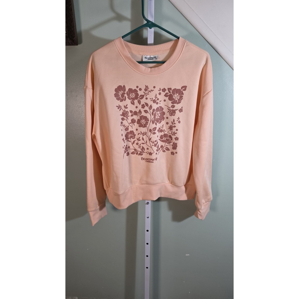 Bearpaw Outdoors Womens XL Peach Pink Crewneck Sweatshirt Floral Graphic Top